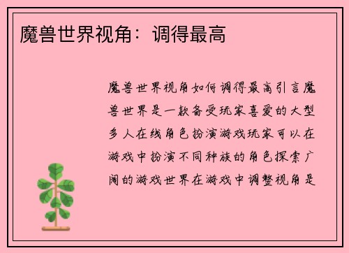 魔兽世界视角：调得最高